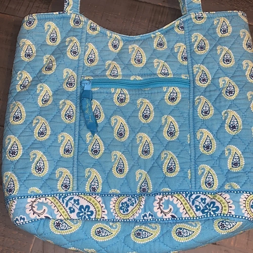 Vera Bradley Blue Paisley Quilted Cotton Tote Bag Shoulder Purse Bermuda Blue